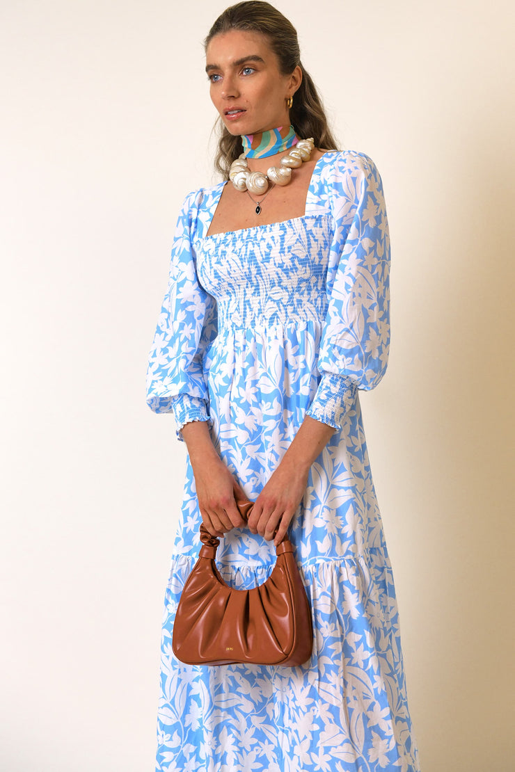 Yas - Blue Palm Shirred Maxi Dress - RIXO ⋆